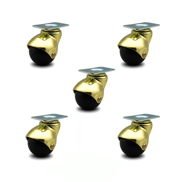 2 Inch Bright Brass Hooded Top Plate Ball Casters, 5PK